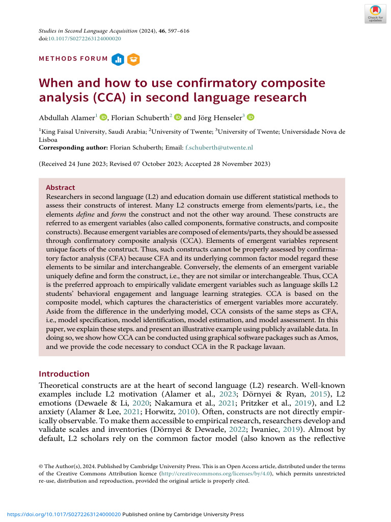 Using Confirmatory Composite Analysis in L2 Research | PDF | Learning ...