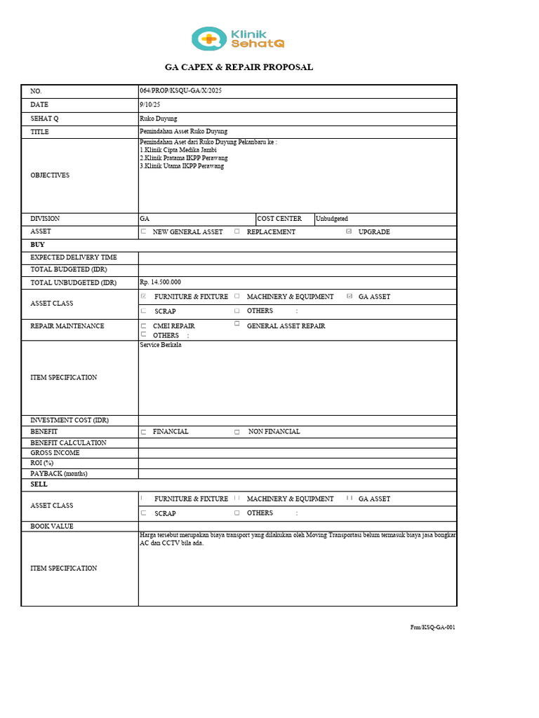 GA CAPEX & Repair Proposal Overview | PDF