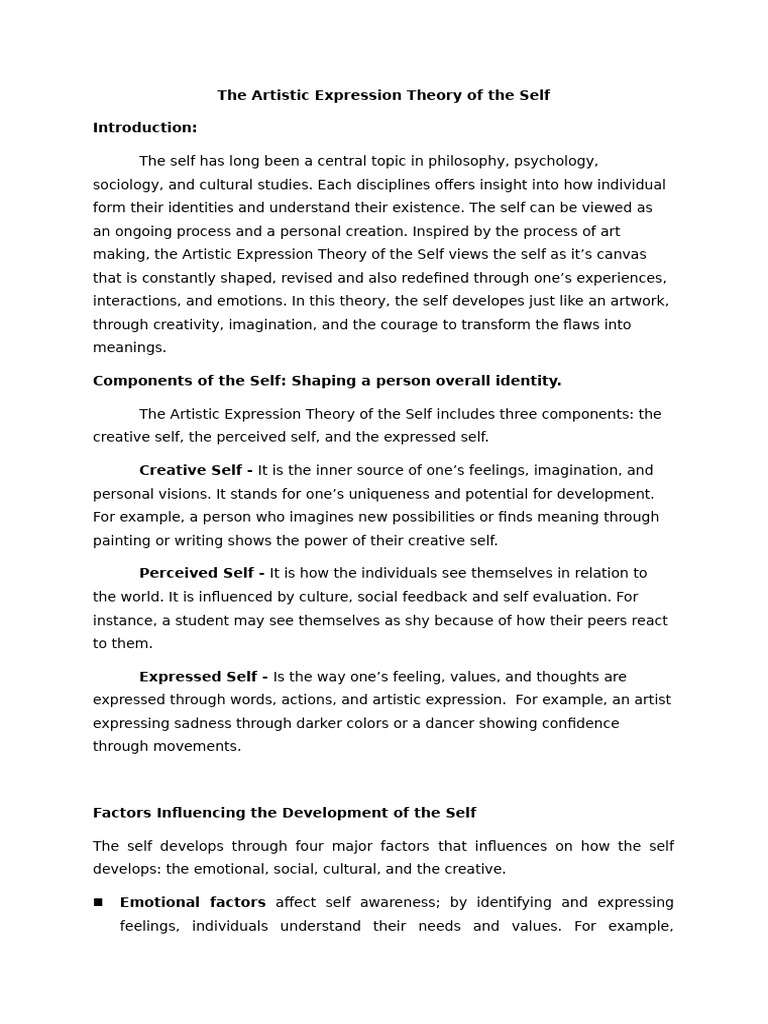 Artistic Expression Theory of Self | PDF | Self | Feeling