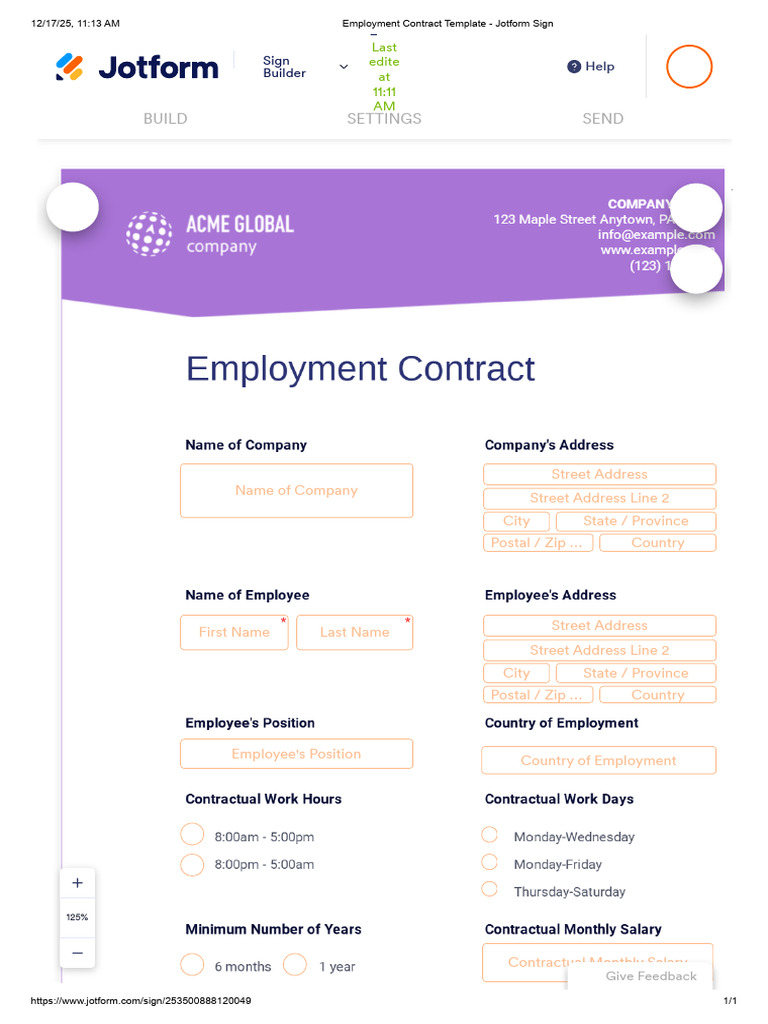 Employment Contract Template Form | PDF