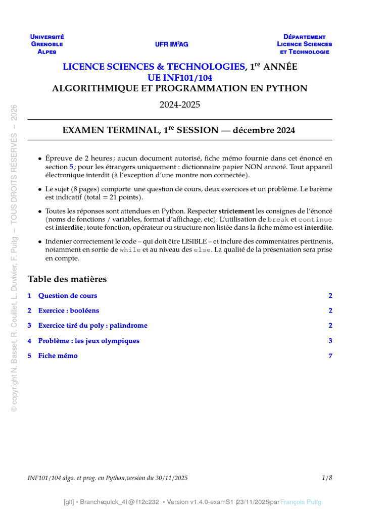 Examen Python : Algorithmes et Programmes | PDF | Booléen ...