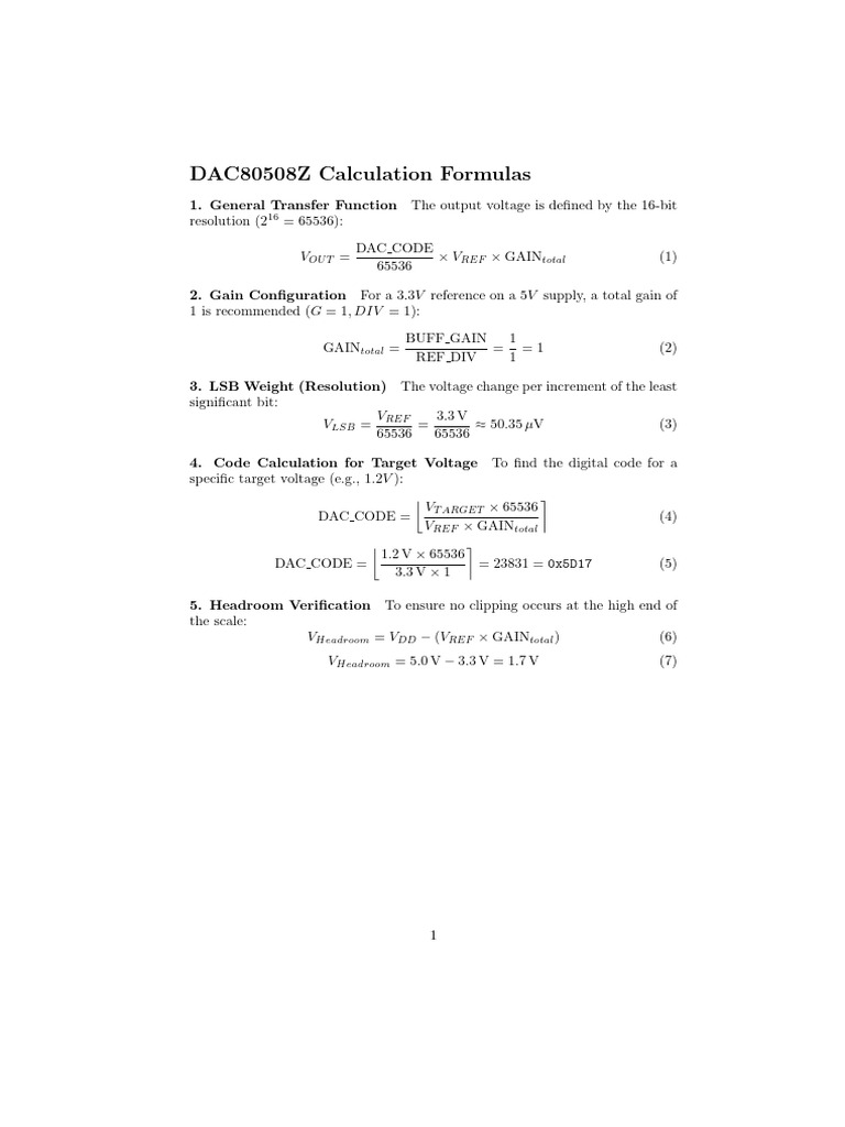 DAC80508Z Calculation Formulas: 1. General Transfer Function | PDF