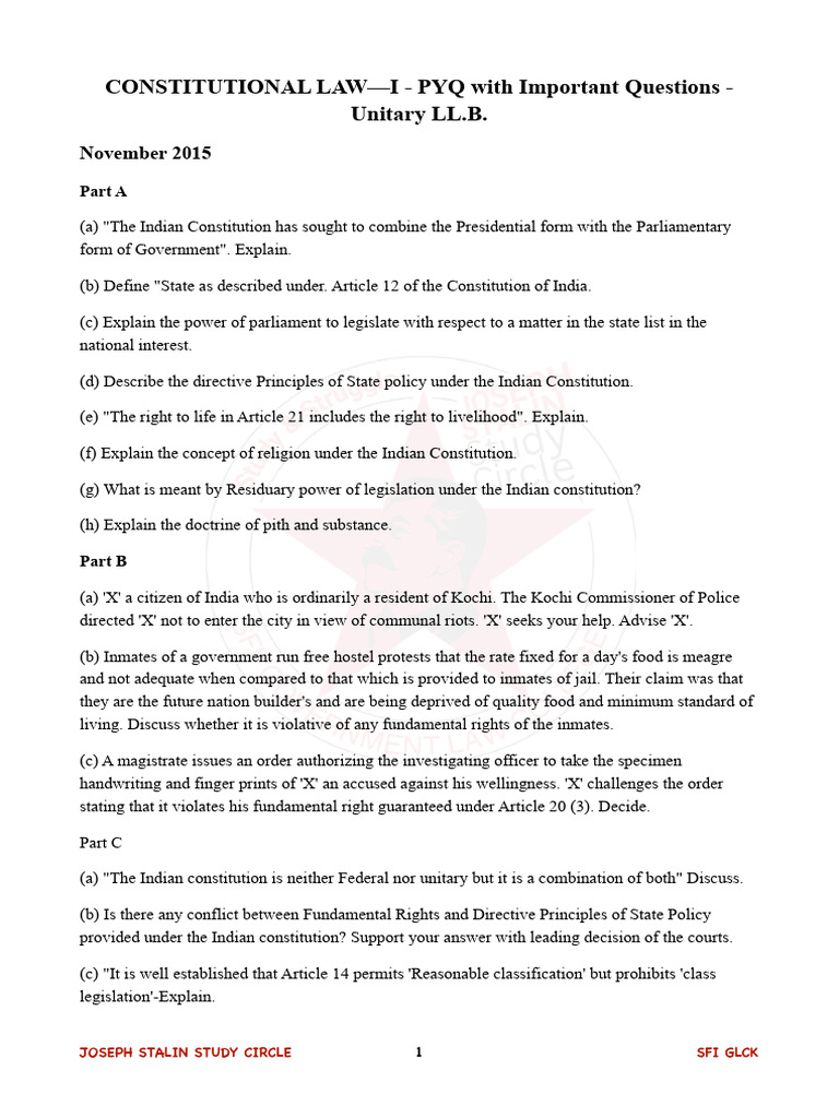 Important Constitutional Law Questions | PDF | Constitution | Supreme ...