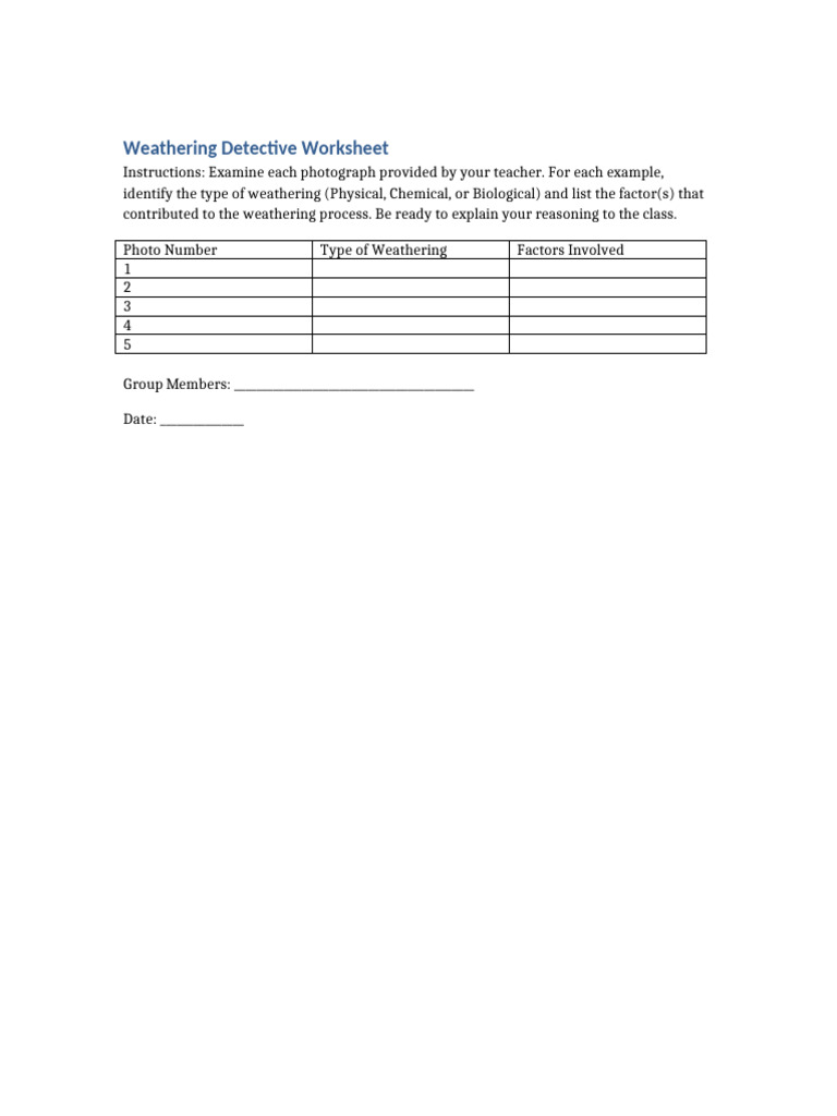 Weathering Detective Worksheet | PDF