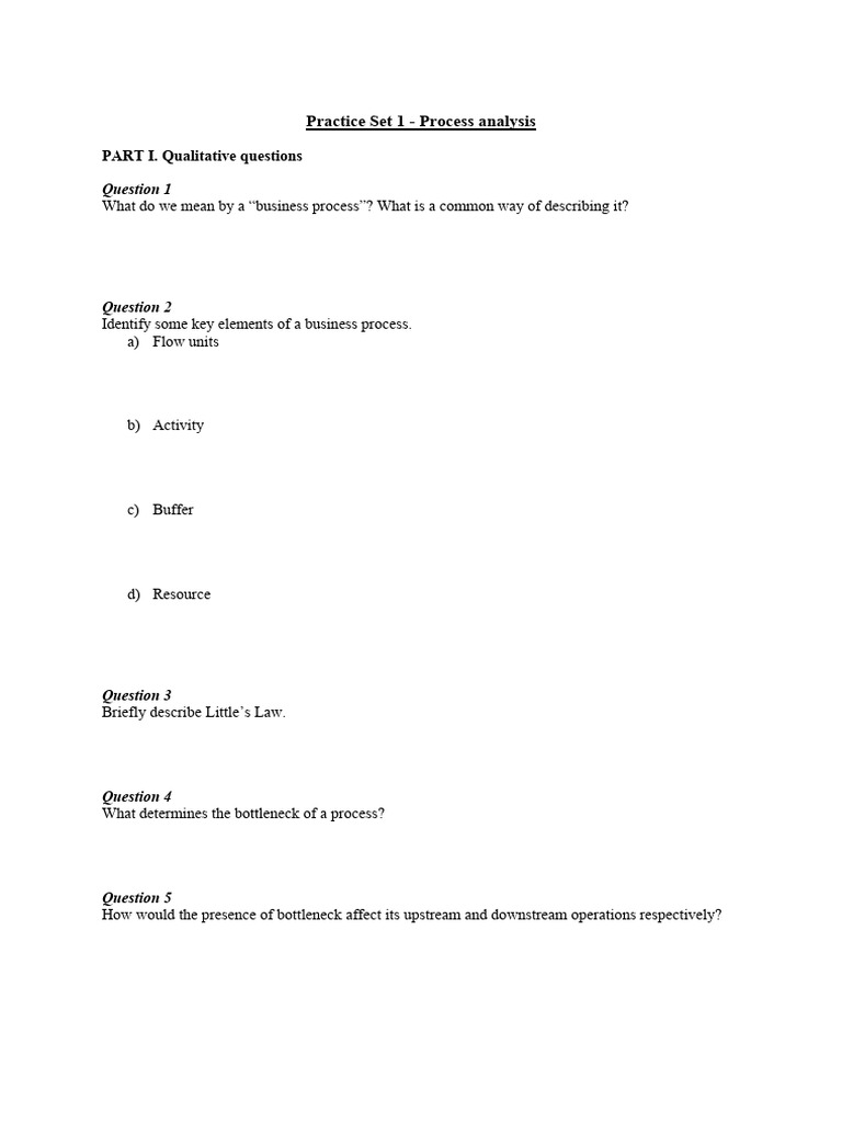 Week 2 - Practice Set #1 Process Analysis | PDF | Inventory