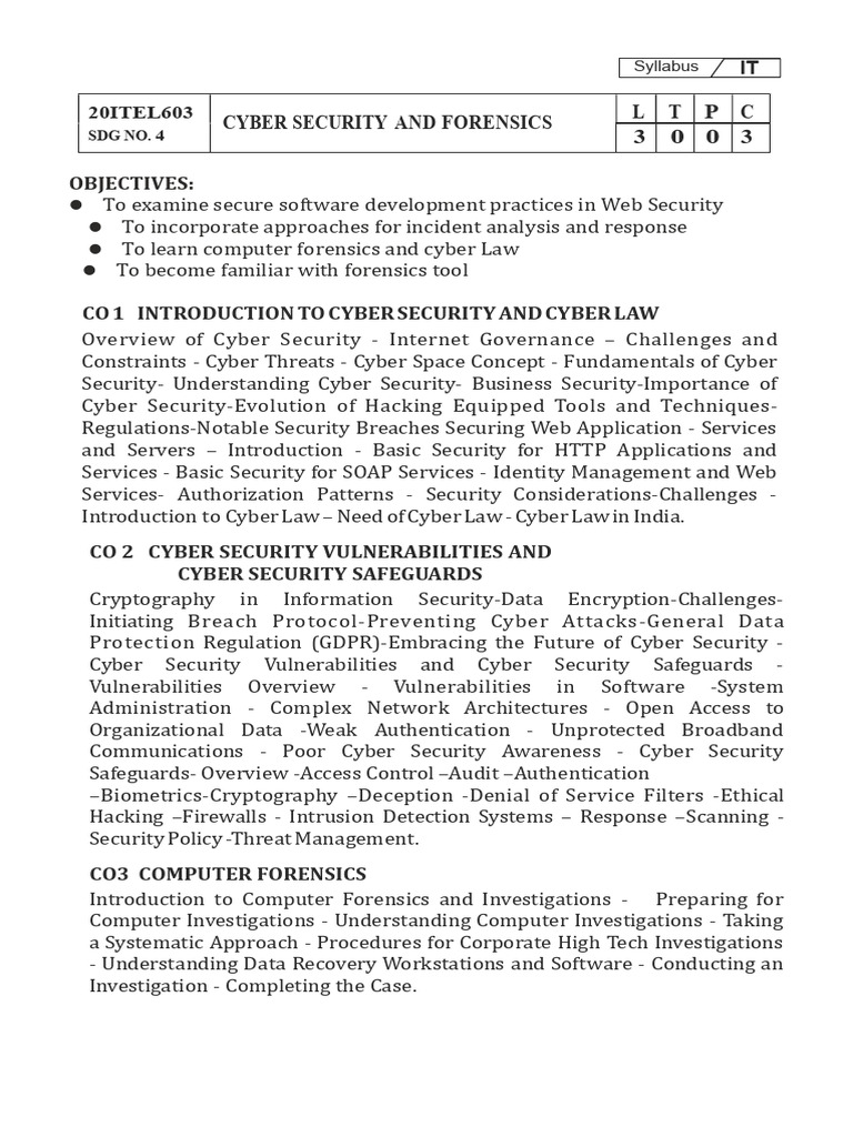 Cyber Security and Forensics Syllabus | PDF | Computer Security | Security