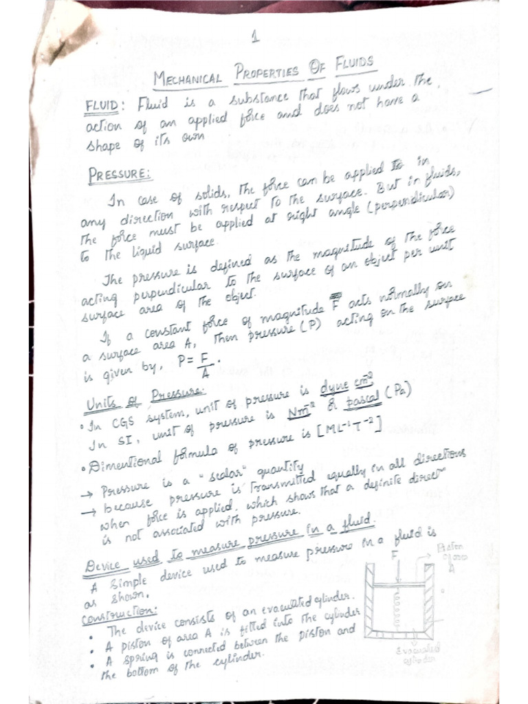 Mech Prop of Fluids PB Notes | PDF