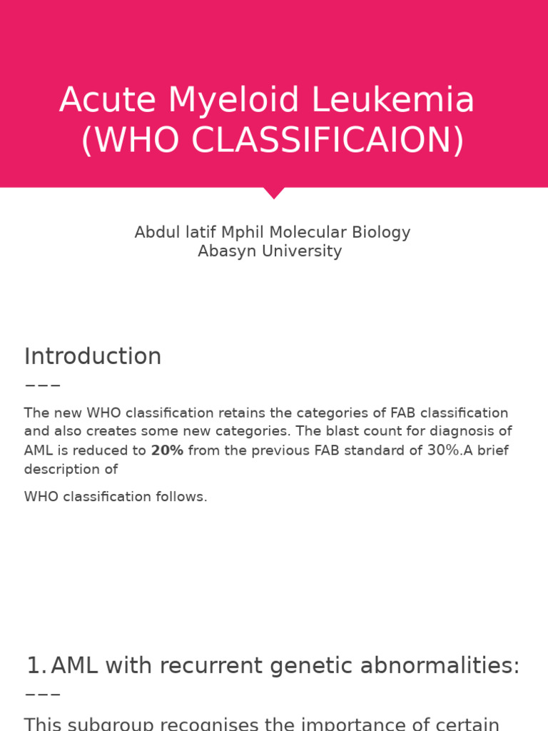 Acute Myeloid Leukemia (Who Classificaion) | PDF | Medical Specialties ...