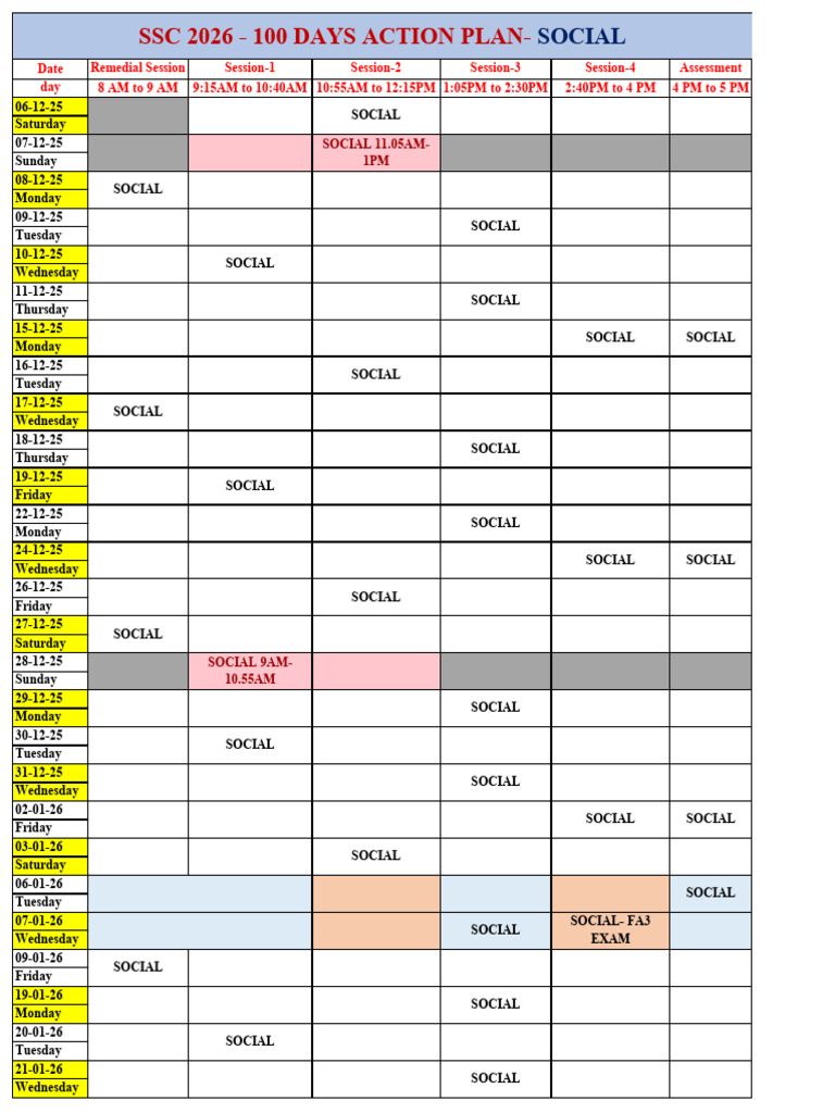 SSC 2026 Remedial Session Schedule | PDF