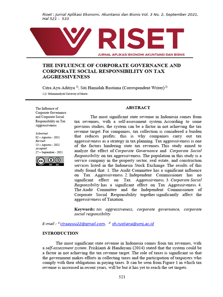 Corporate Governance's Impact on Tax Aggressiveness | PDF | Coefficient ...