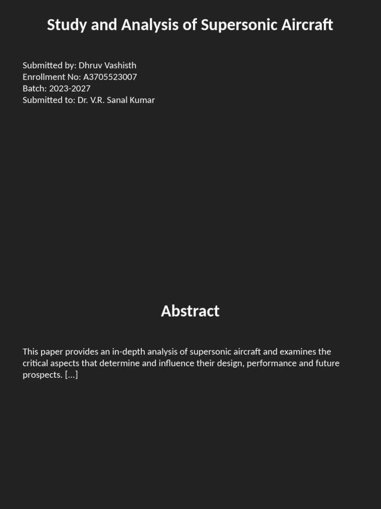 Supersonic Aircraft: Design and Challenges | PDF | Supersonic Speed ...