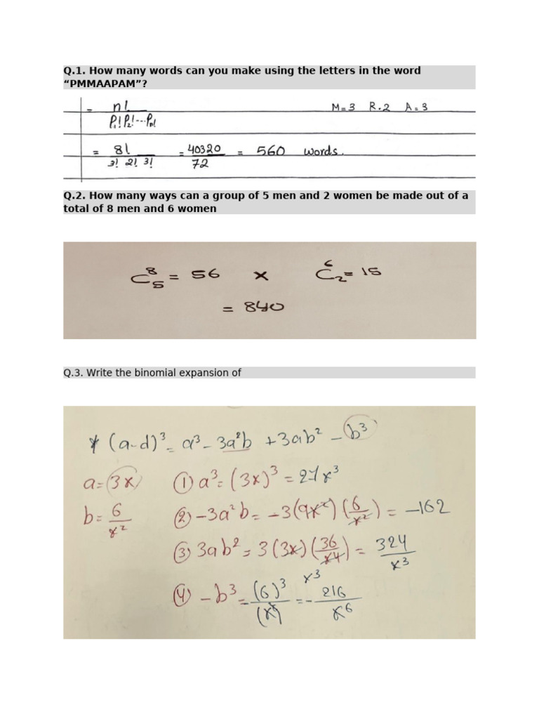 Word Combinations and Binomial Expansion | PDF