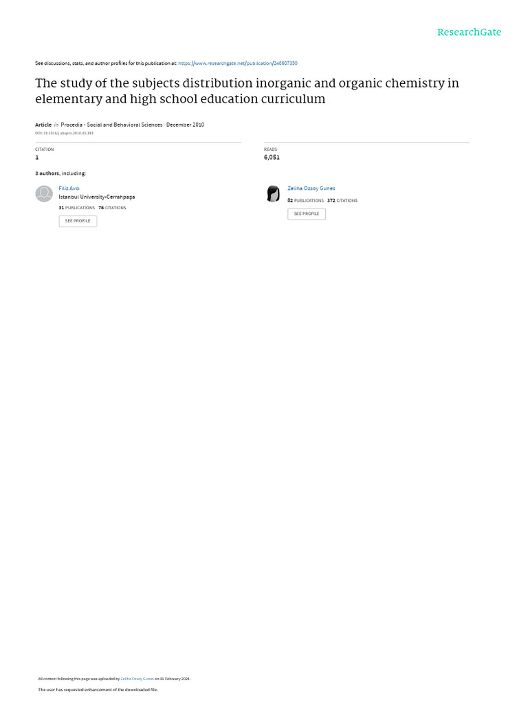 Chemistry Curriculum Distribution Study | PDF