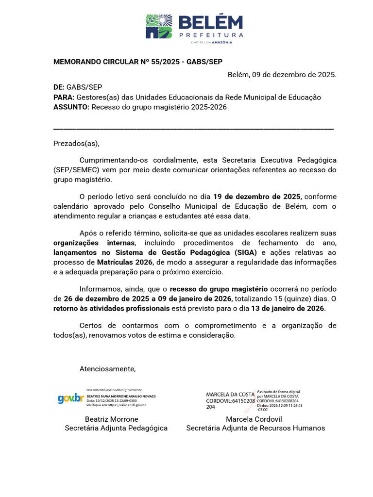 Memo 055-2025 Recesso | PDF