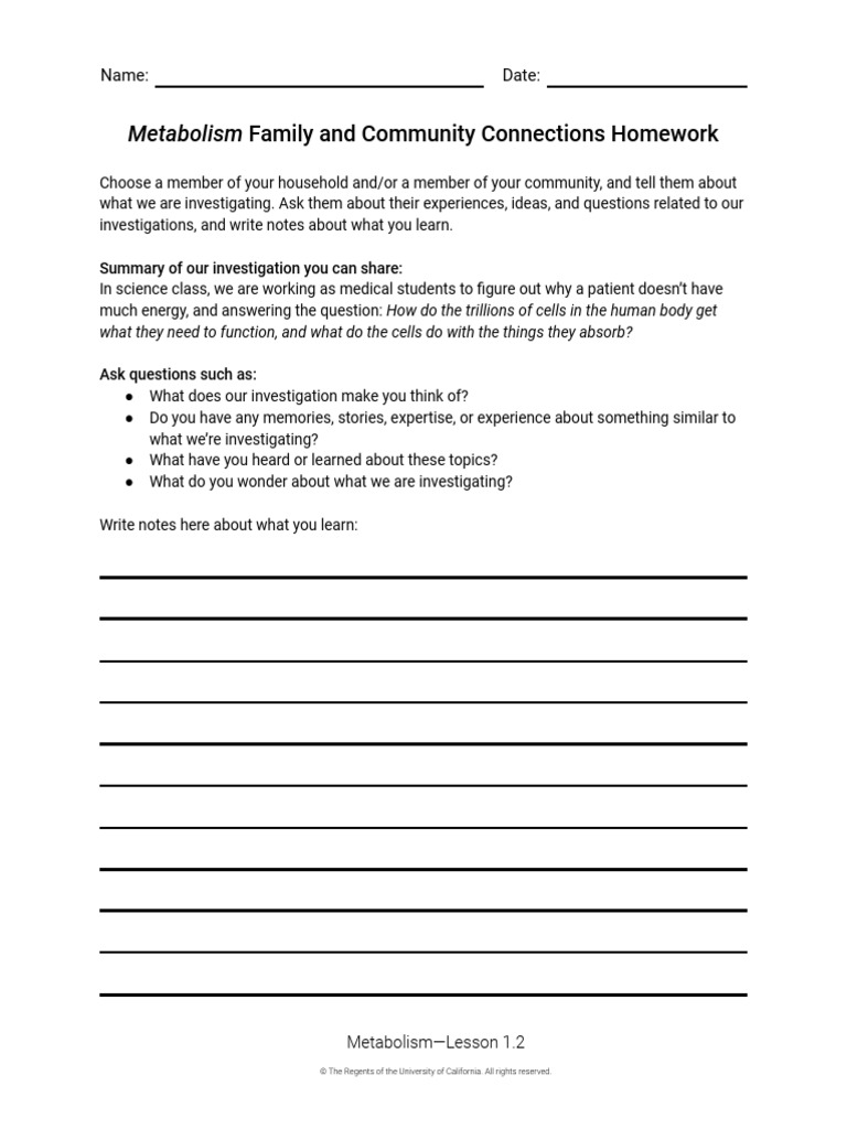 Metabolism Community Connection Homework | PDF