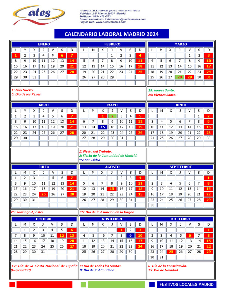 Calendario Laboral Madrid 2024 | PDF | Fiestas cristianas y días santos ...