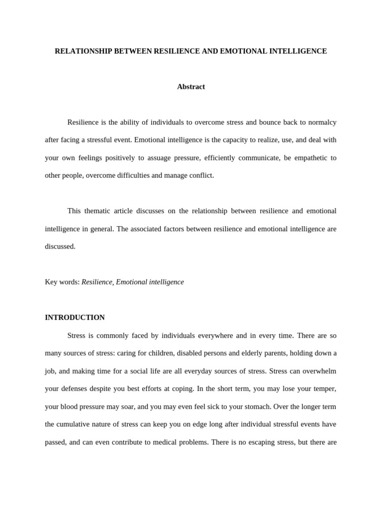 Relationship Between Resilience and Emotional Intelligence | PDF ...