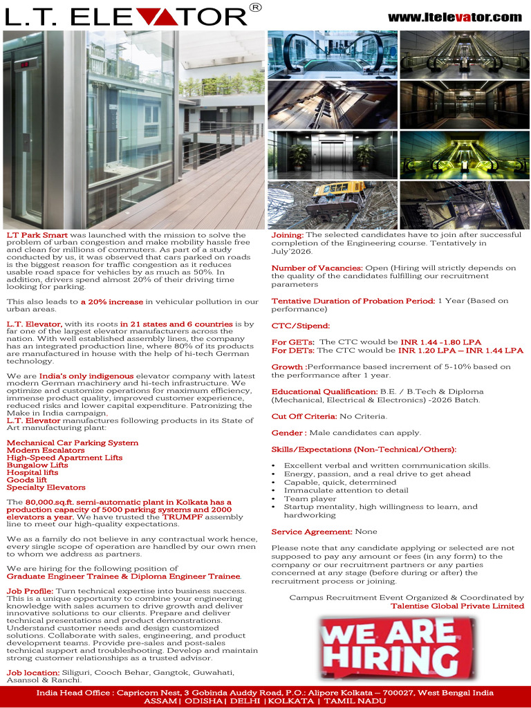 Graduate Engineer Trainee Recruitment 2026 | PDF | Elevator