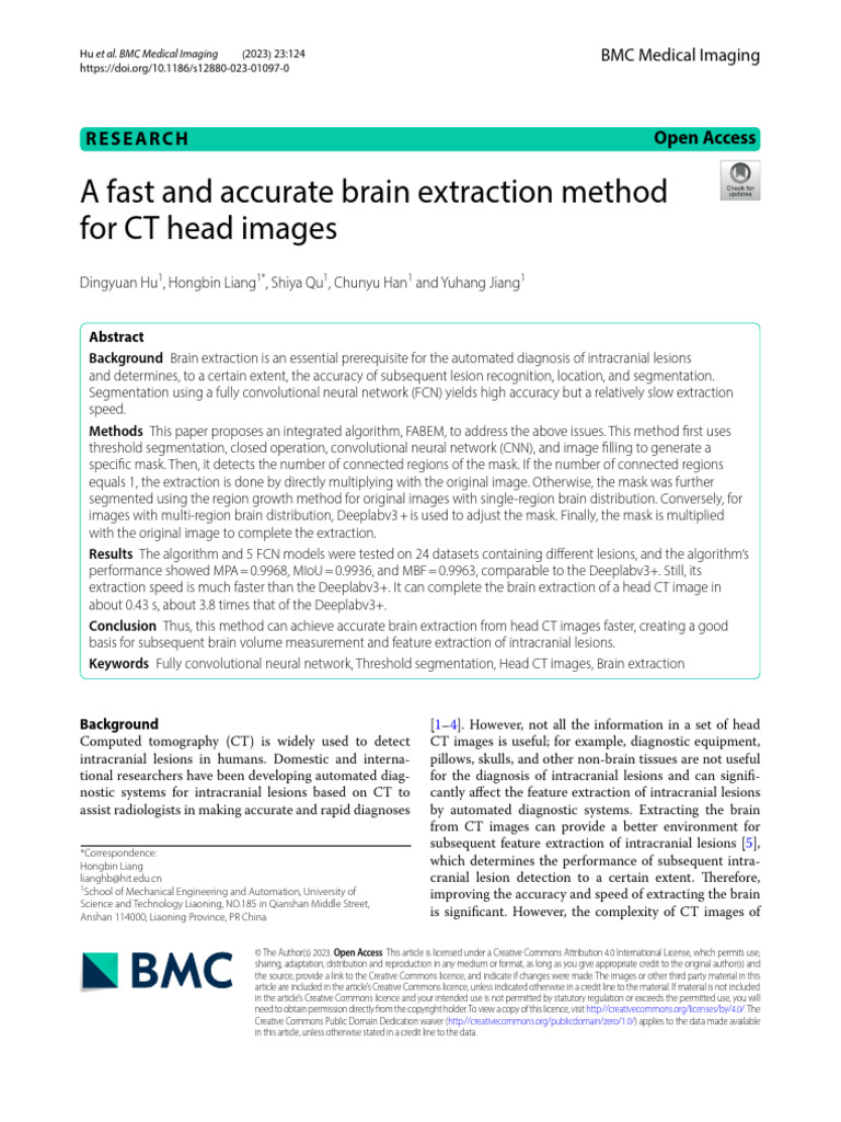 A Fast and Accurate Brain Extraction Method For CT Head Images | PDF ...