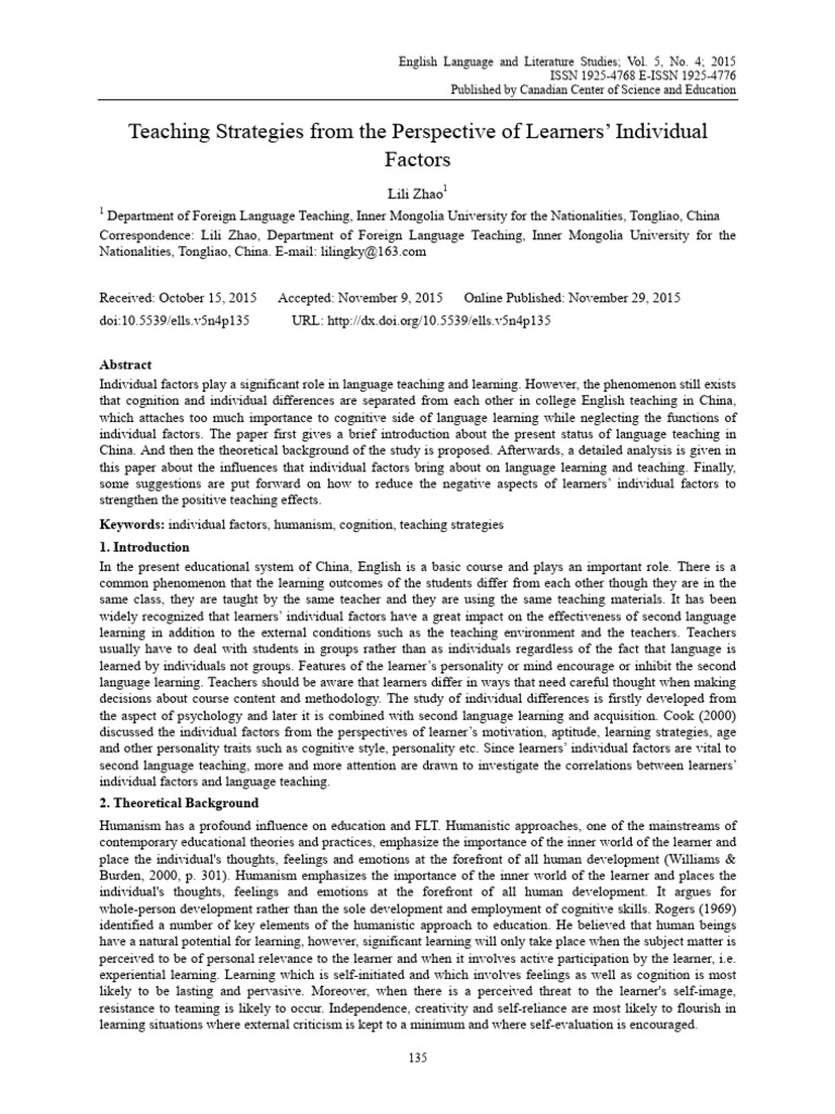Teaching Strategies for Individual Learners | PDF | Extraversion And ...
