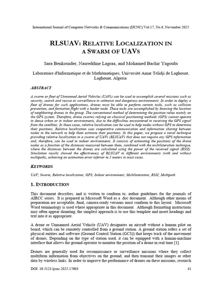 RLSUAV: GPS-Free UAV Localization Technique | PDF | Unmanned Aerial ...