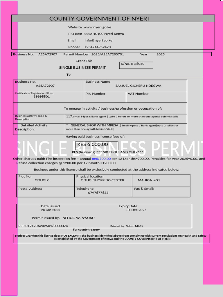 Nyeri County Single Business Permit 2025 | PDF | Fee