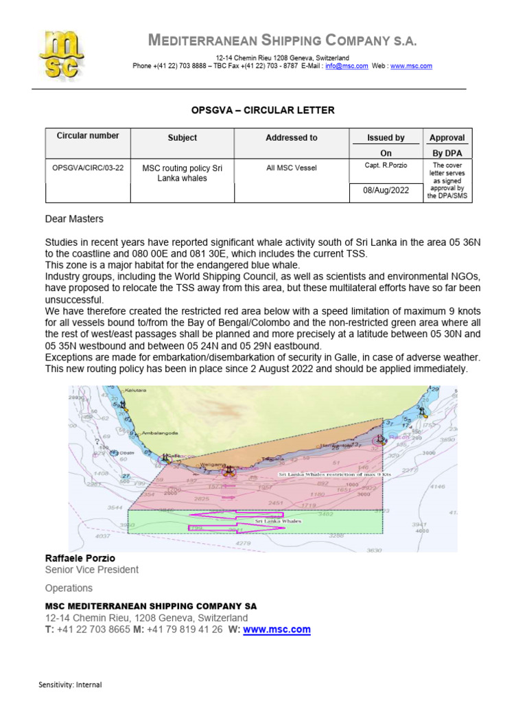 OPSGVA-CIRC 03 2022 - MSC Routing Policy - Sri Lanka Whales | PDF