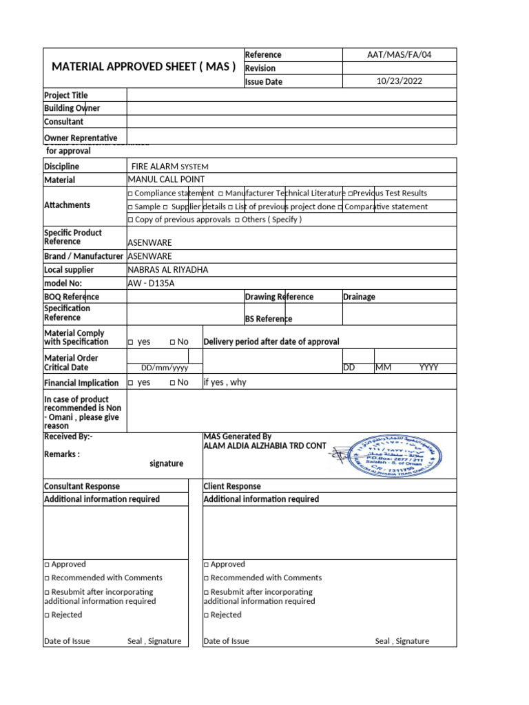 Material Approval Sheet for Fire Alarm System | PDF