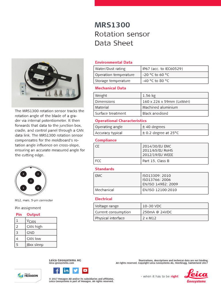 MRS1300 Rotation Sensor Data Sheet | PDF | Sensor | Electrical Components
