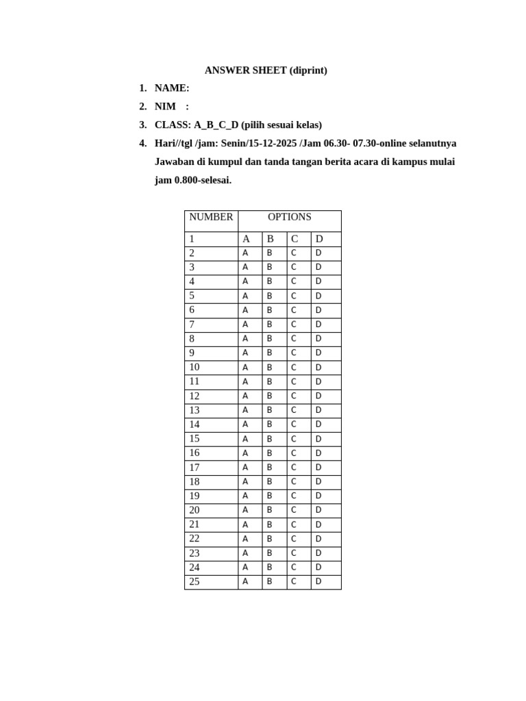 Answer Sheet | PDF