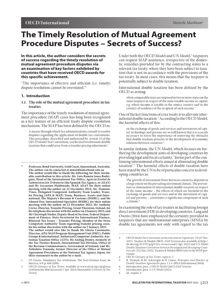 Oecd International The Timely Resolution of Mutual Agreement Procedure ...