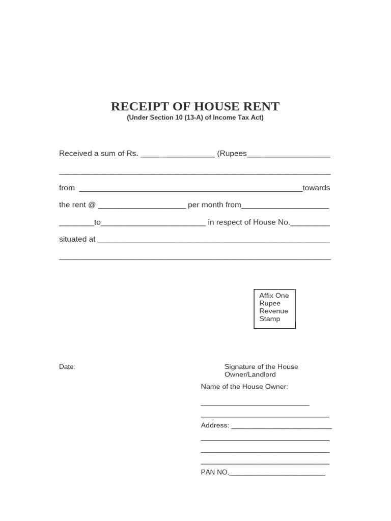 House Rent Receipt Template | PDF
