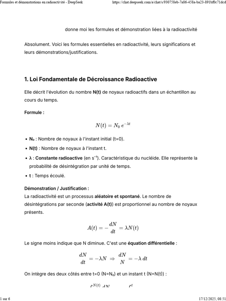 Formules et Démonstrations en Radioactivité | PDF | Radioactivité ...