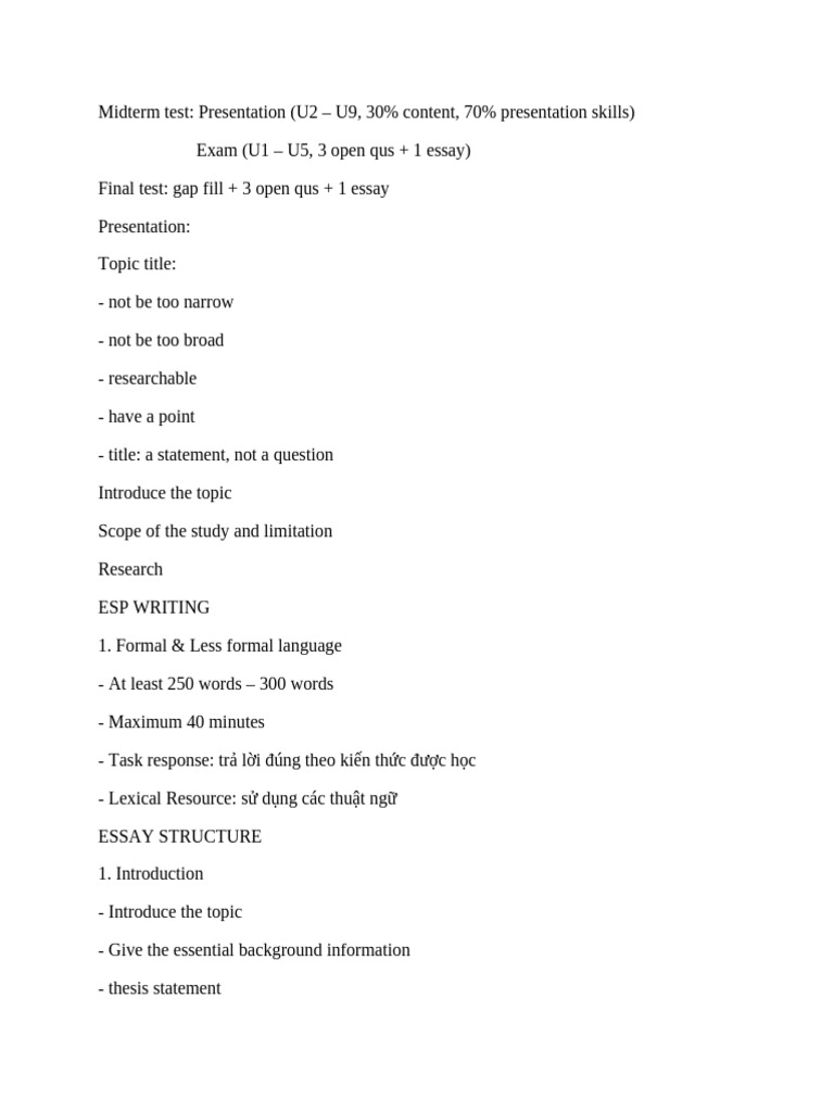 Midterm Test Guidelines and Essay Structure | PDF