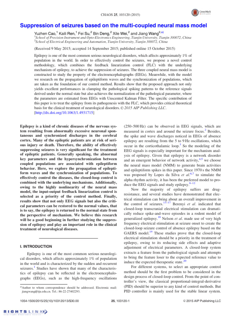 Seizure Suppression via Neural Mass Model | PDF ...