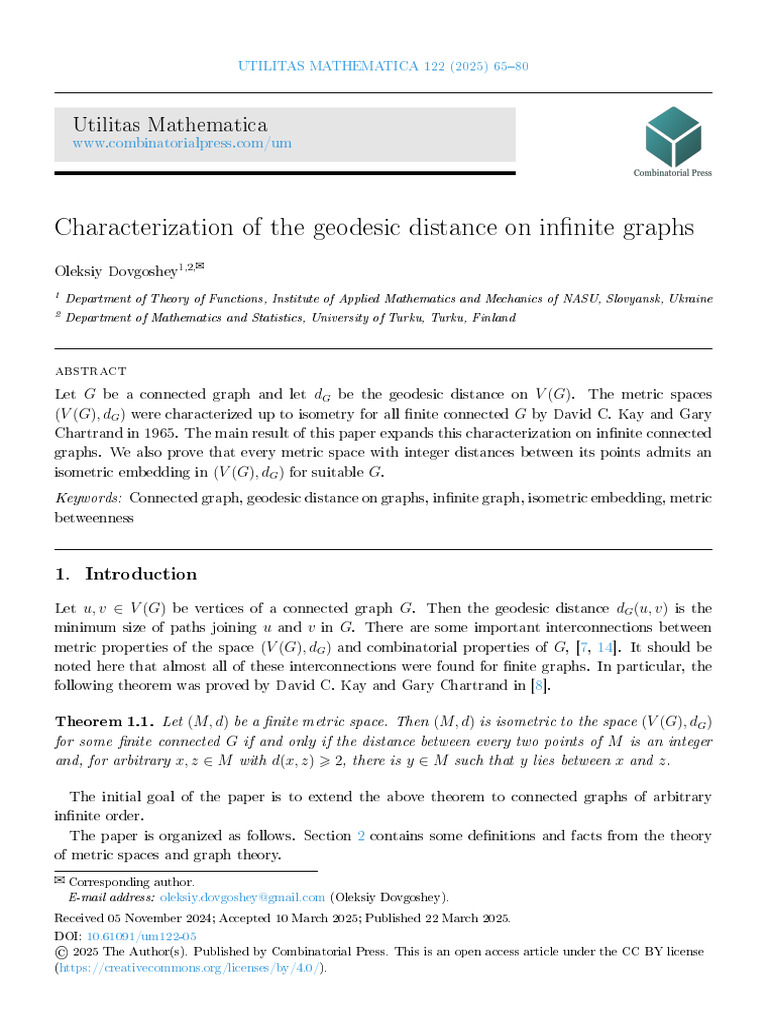 Geodesic Distance in Infinite Graphs | PDF | Geometry | Mathematics
