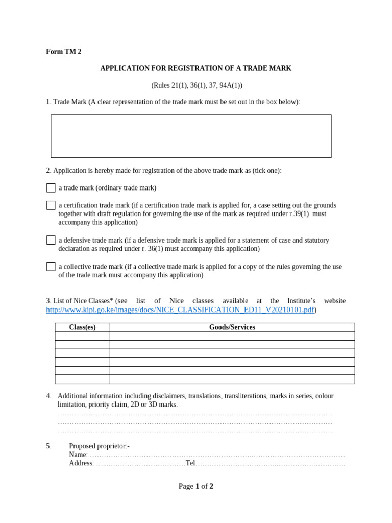 Trade Mark Registration Application Form | PDF