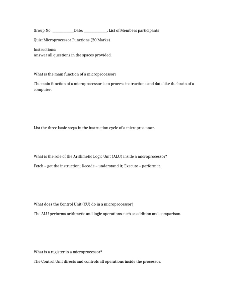Microprocessor Quiz Filled | PDF | Central Processing Unit | Office ...