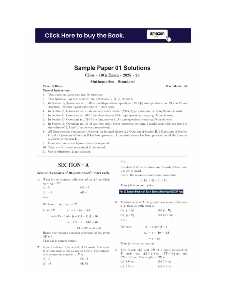 1 Maths SamplePaper | PDF