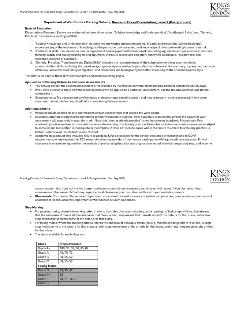 Level 7 Research Essay Marking Criteria | PDF | Theory | Concept