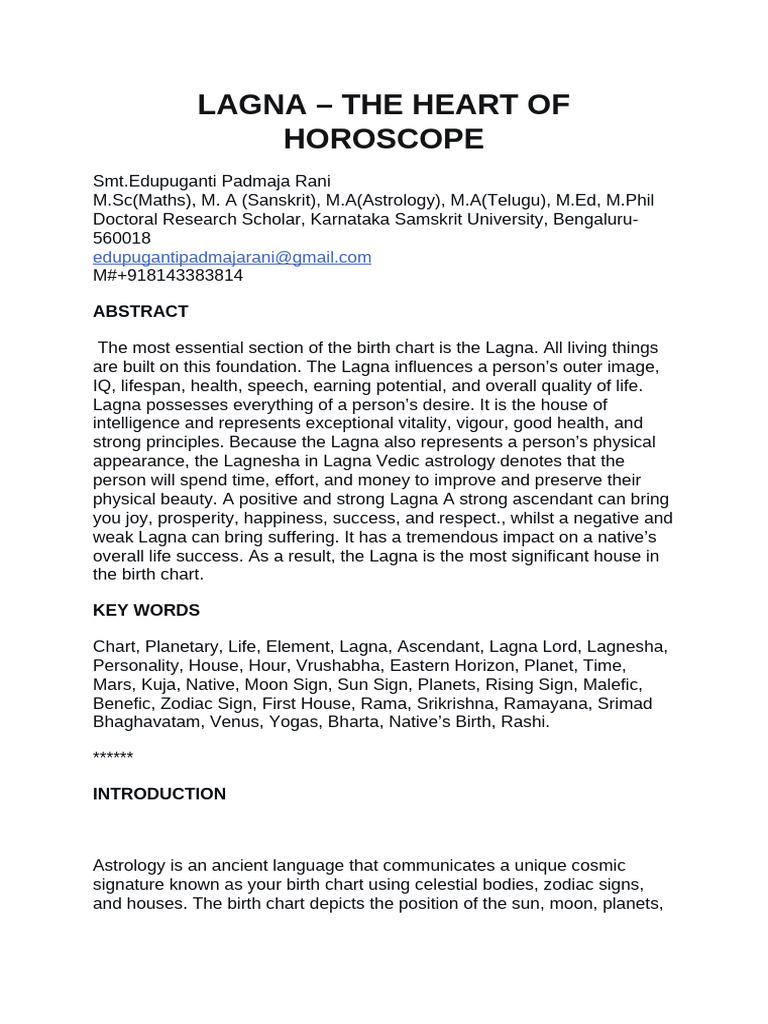 Understanding Lagna in Vedic Astrology | PDF | Planets In Astrology ...