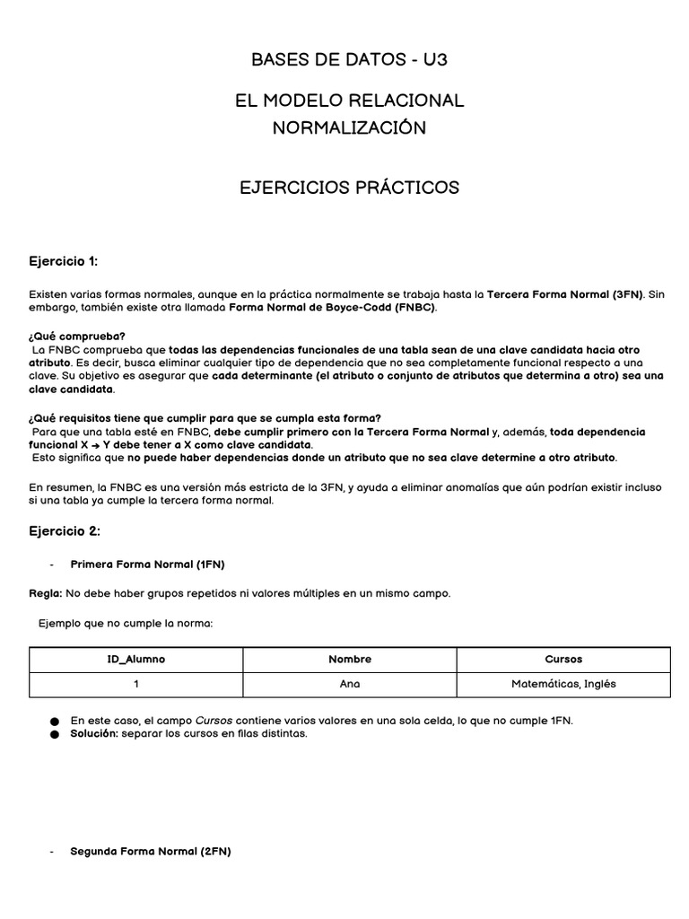 Normalización de Bases de Datos: 1FN a FNBC | PDF | Datos de ...