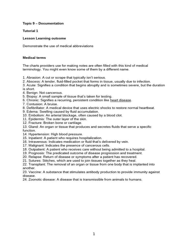 Medical Terminology and Abbreviations Guide | PDF | Edema | Clinical ...