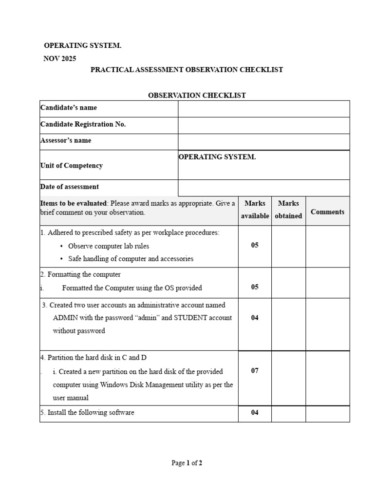 2-Operating System - Observation Checklist | PDF | Computer File ...