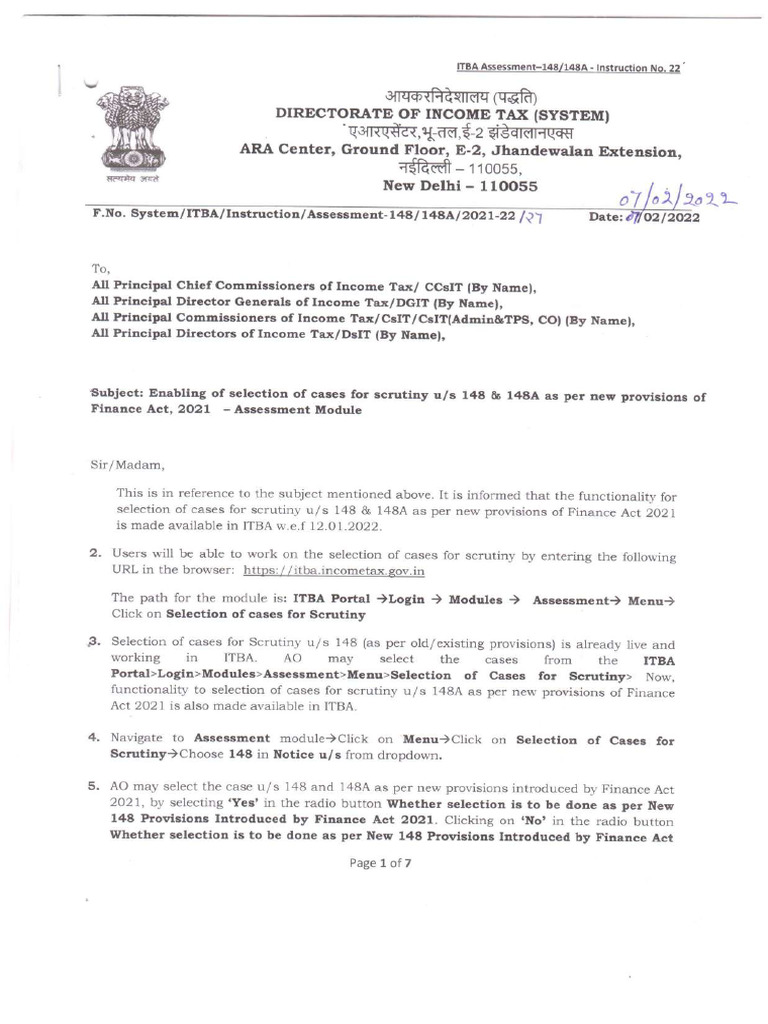 ITBA Instruction No. 22 PDF | PDF
