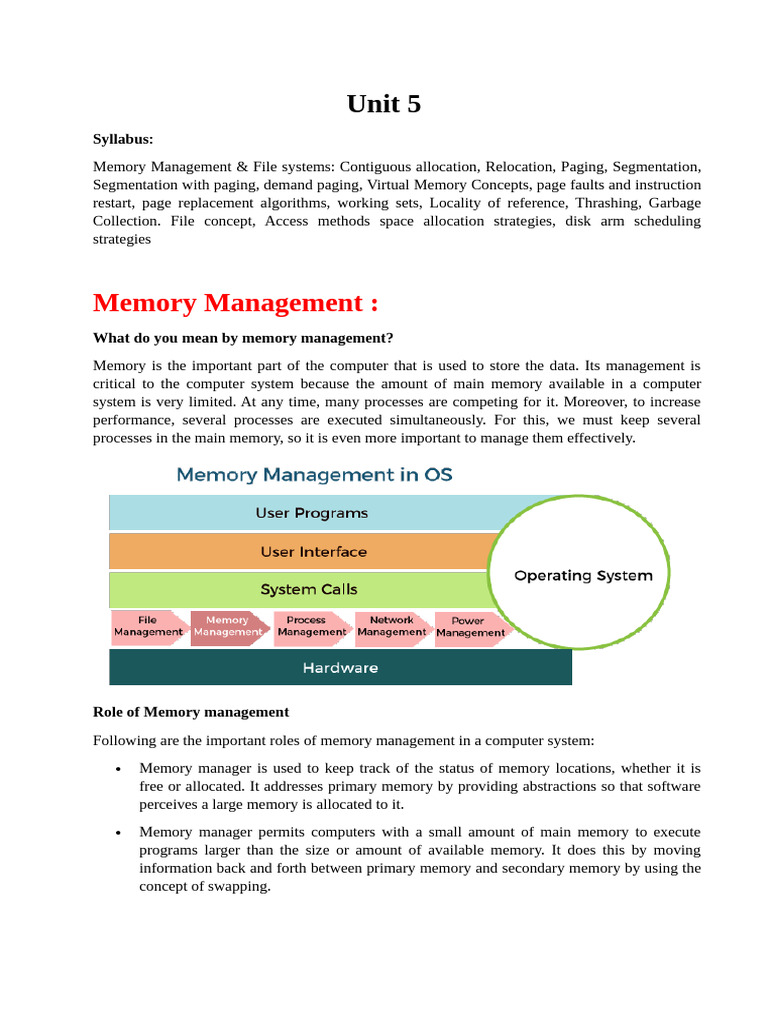 Memory Management & File Systems Overview | PDF | Process (Computing ...