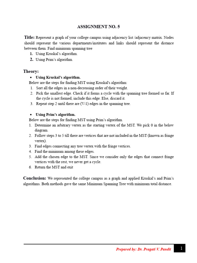 Minimum Spanning Tree of College Campus | PDF