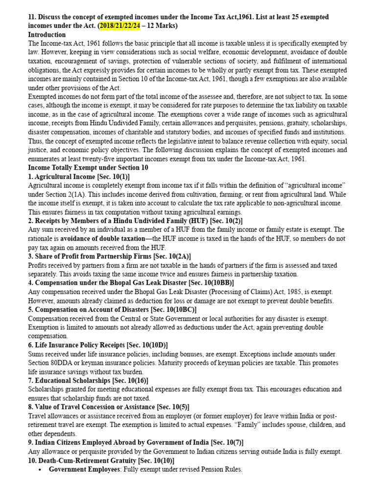 Exempted Incomes Under Income Tax Act | PDF | Taxes | Income Tax