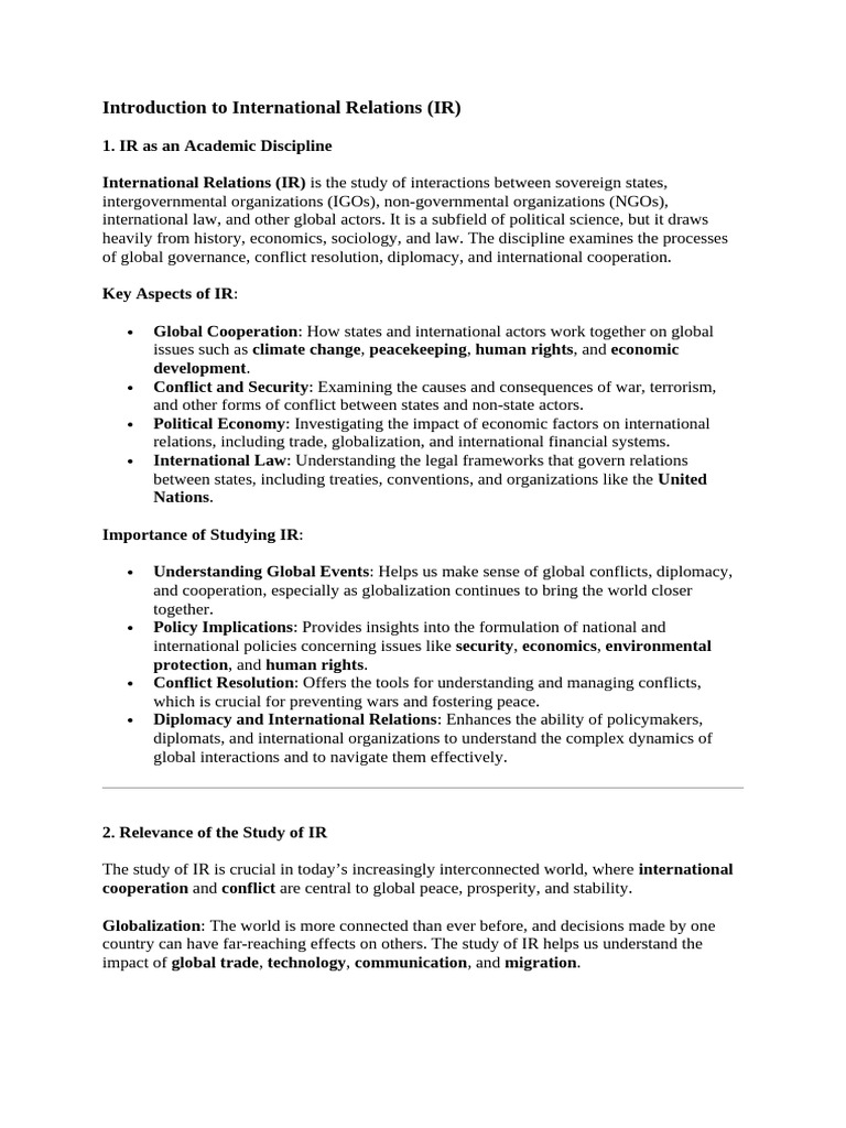 Overview of International Relations Study | PDF | Sovereignty ...