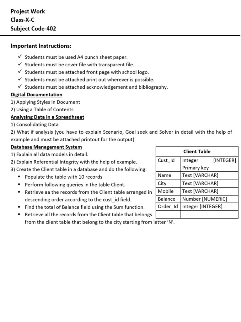 Class X Project Work Guidelines | PDF